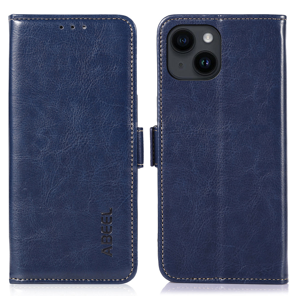 ABEEL pro iPhone 14 Plus PU kožené pouzdro Crazy Horse Texture Flip Stand Kryt na peněženku ABEEL pro iPhone 14 Plus PU kožené pouzdro Crazy Horse Texture Flip Stand Kryt na peněženku